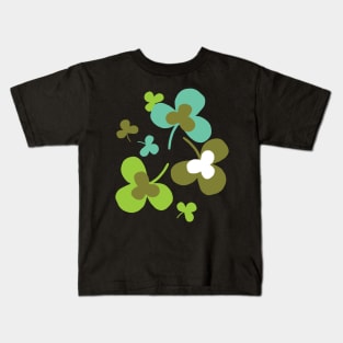 Happy Green Clover Leaves Silhouette Art II Kids T-Shirt
